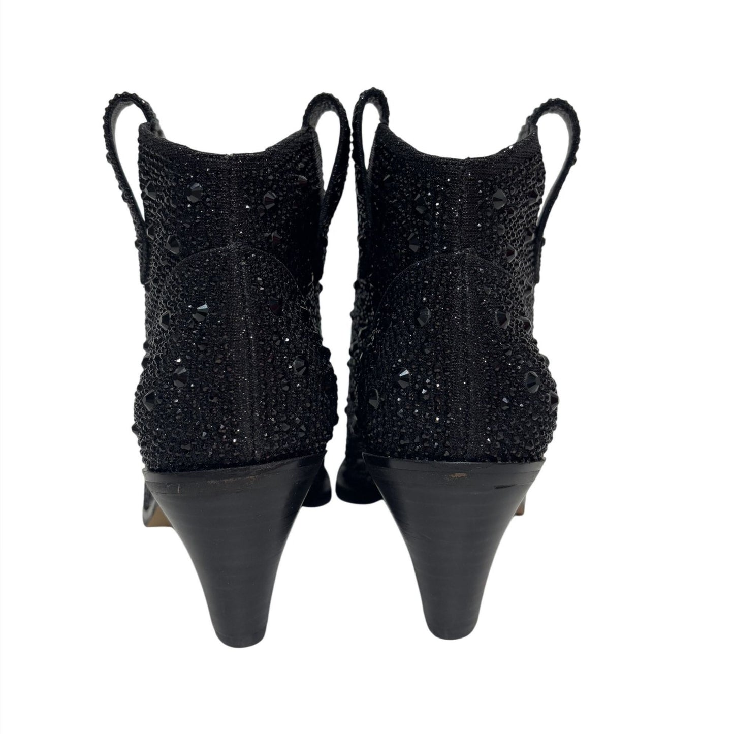 JESSICA SIMPSON / Black / Glittered / Ankle / Boots With Block Heel And Pull Tabs / Size 6.5 SHOES BY FLOR