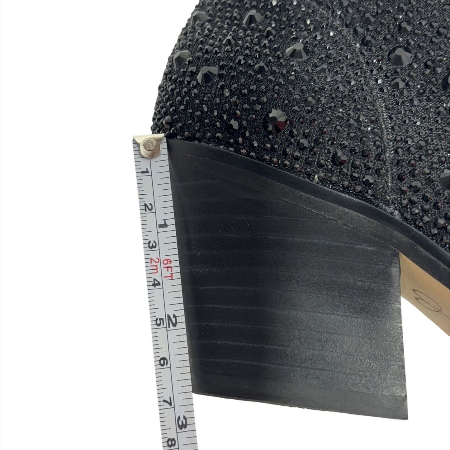 JESSICA SIMPSON / Black / Glittered / Ankle / Boots With Block Heel And Pull Tabs / Size 6.5 SHOES BY FLOR