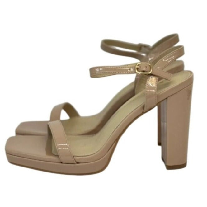 KAYLEEN / Nahlah-7 / Block Heel / Nude Patent / Leather / Platform / Sandals With Adjustable / Ankle Strap For Women SHOES BY FLOR