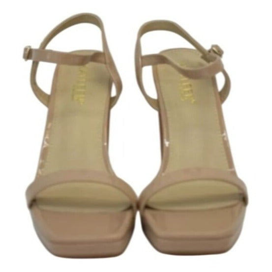 KAYLEEN / Nahlah-7 / Block Heel / Nude Patent / Leather / Platform / Sandals With Adjustable / Ankle Strap For Women SHOES BY FLOR