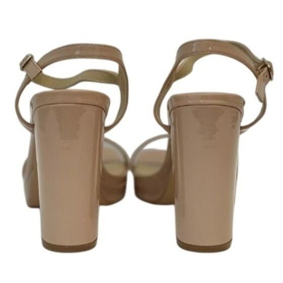 KAYLEEN / Nahlah-7 / Block Heel / Nude Patent / Leather / Platform / Sandals With Adjustable / Ankle Strap For Women SHOES BY FLOR