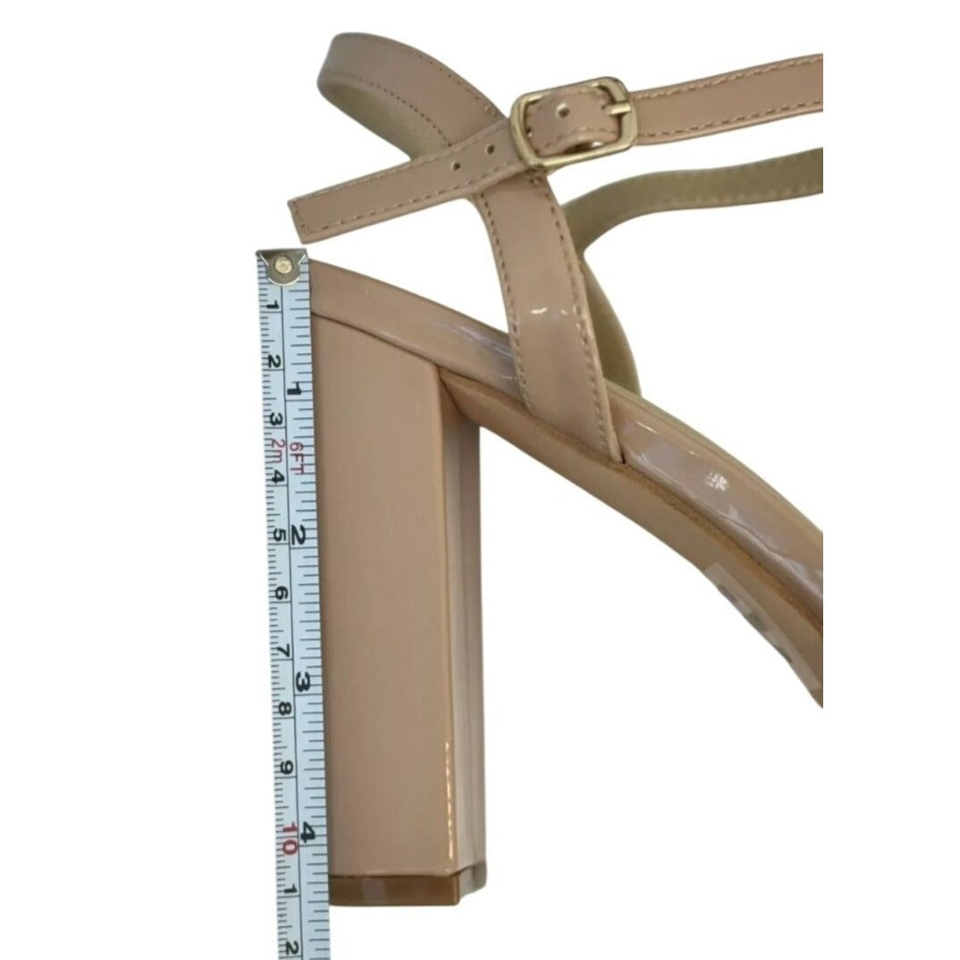 KAYLEEN / Nahlah-7 / Block Heel / Nude Patent / Leather / Platform / Sandals With Adjustable / Ankle Strap For Women SHOES BY FLOR