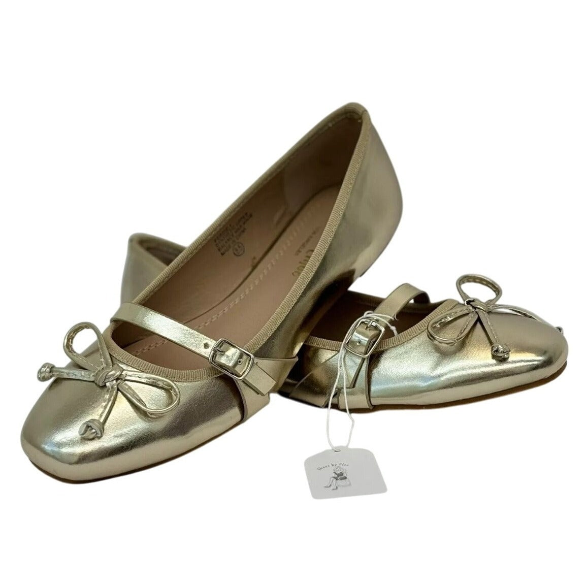 CHASE + CHLOE / Fergie-1/ Metallic Gold Ballet / Flats / With Bow Detail & Buckle / Accent SHOES BY FLOR