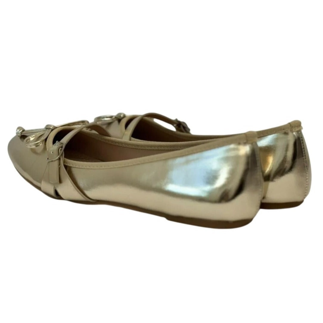 CHASE + CHLOE / Fergie-1/ Metallic Gold Ballet / Flats / With Bow Detail & Buckle / Accent SHOES BY FLOR