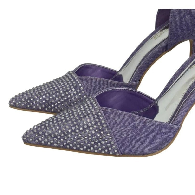 KAYLEEN / Net-26 / Purple / Rhinestone / Pointed-Toe High Heels / Elegant Formal SHOES BY FLOR