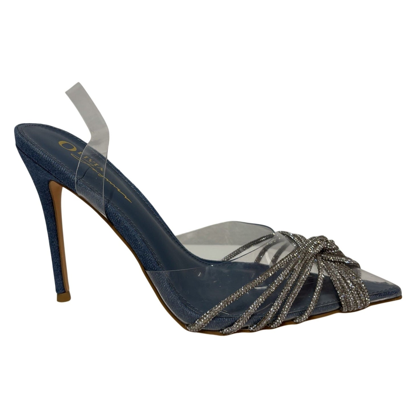 OLIVIA FERGUSON / Valentina / Blue / Open-Toe Heeled / Sandals With Rhinestone / Detailing & PVC Straps / Size 10 SHOES BY FLOR