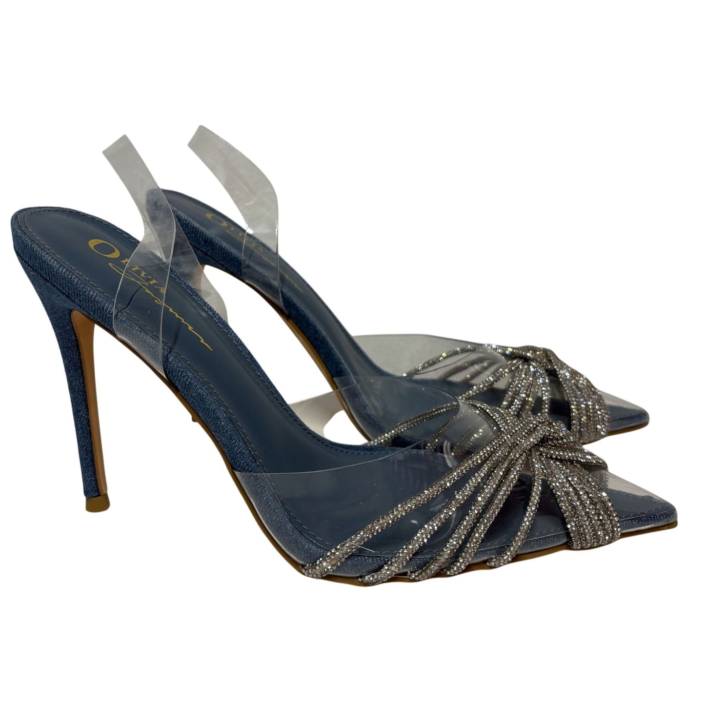 OLIVIA FERGUSON / Valentina / Blue / Open-Toe Heeled / Sandals With Rhinestone / Detailing & PVC Straps / Size 10 SHOES BY FLOR