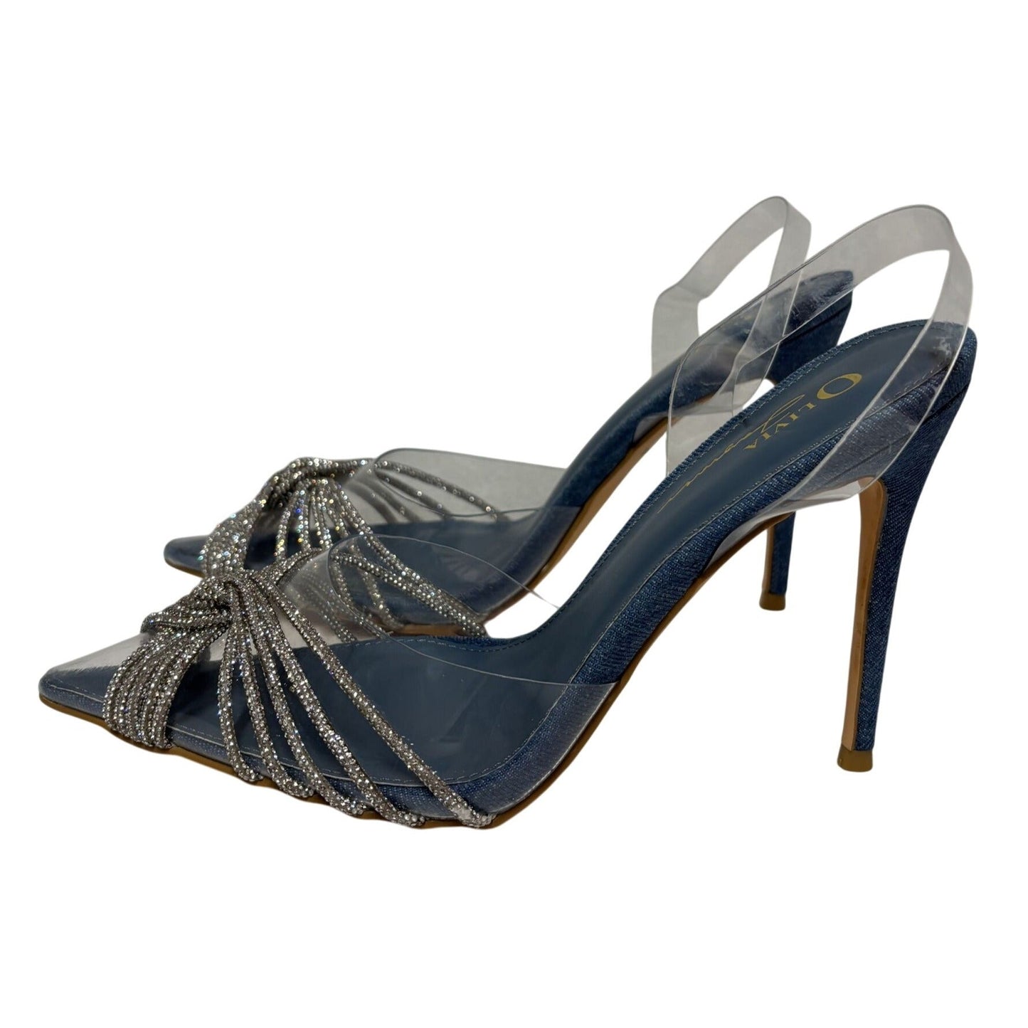 OLIVIA FERGUSON / Valentina / Blue / Open-Toe Heeled / Sandals With Rhinestone / Detailing & PVC Straps / Size 10 SHOES BY FLOR