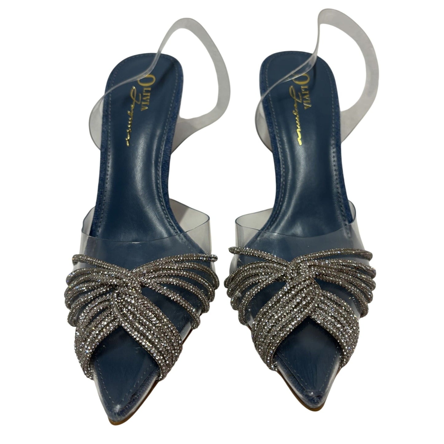 OLIVIA FERGUSON / Valentina / Blue / Open-Toe Heeled / Sandals With Rhinestone / Detailing & PVC Straps / Size 10 SHOES BY FLOR