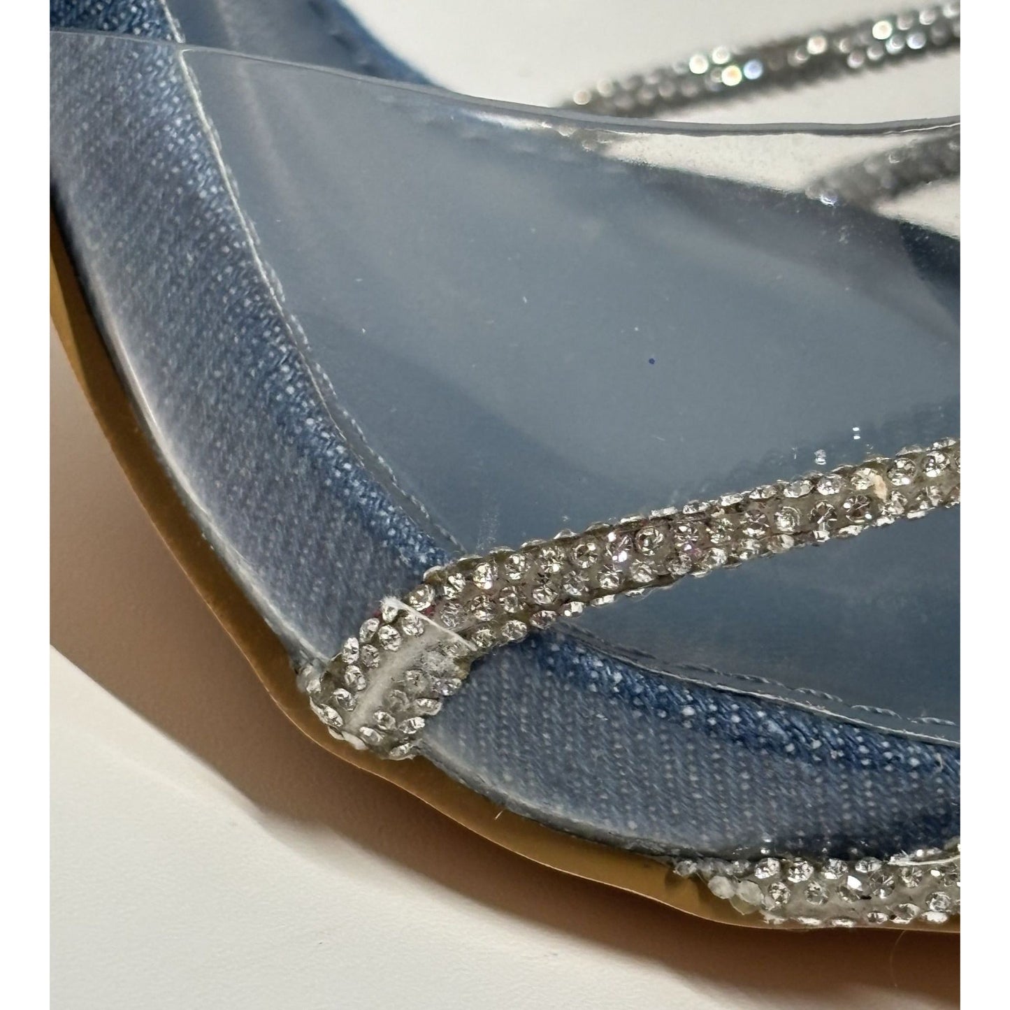 OLIVIA FERGUSON / Valentina / Blue / Open-Toe Heeled / Sandals With Rhinestone / Detailing & PVC Straps / Size 10 SHOES BY FLOR