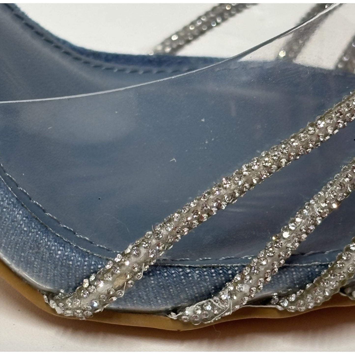 OLIVIA FERGUSON / Valentina / Blue / Open-Toe Heeled / Sandals With Rhinestone / Detailing & PVC Straps / Size 10 SHOES BY FLOR