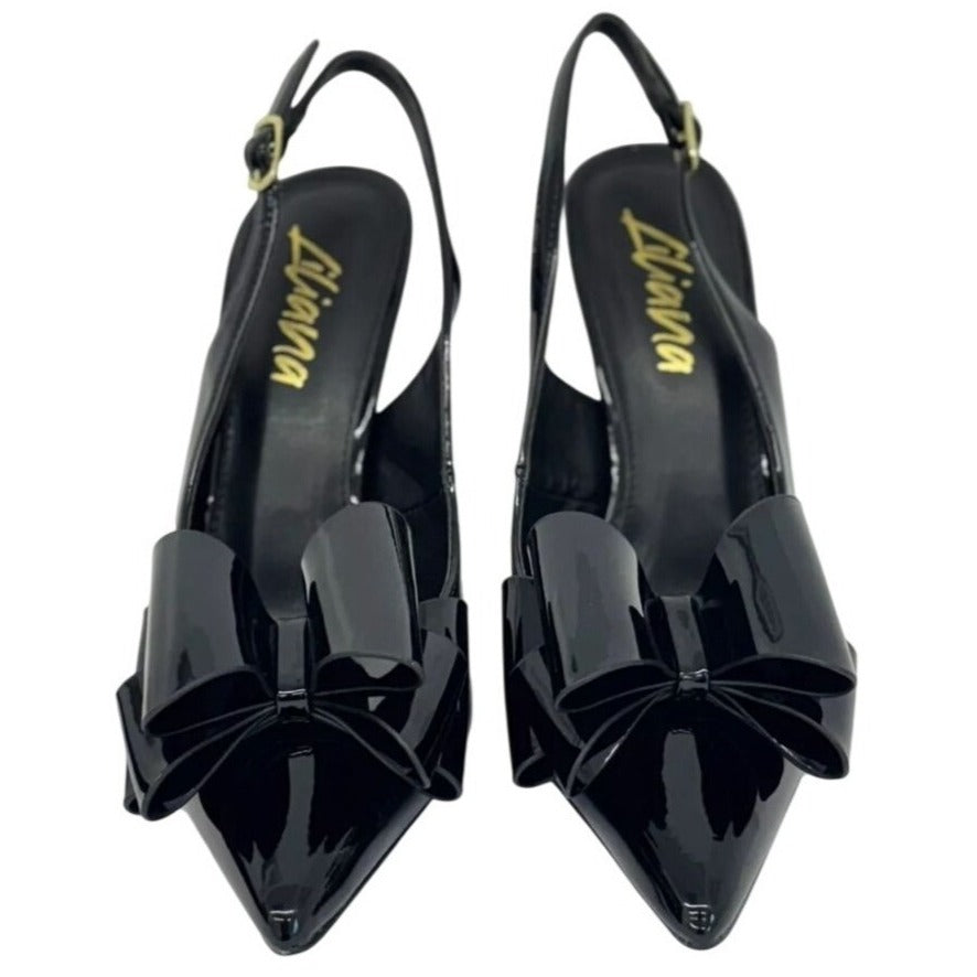 LILIANA / Lana -1 / Black / Patent / Slingback / Heels / With Bow Detail & Pointed Toe SHOES BY FLOR