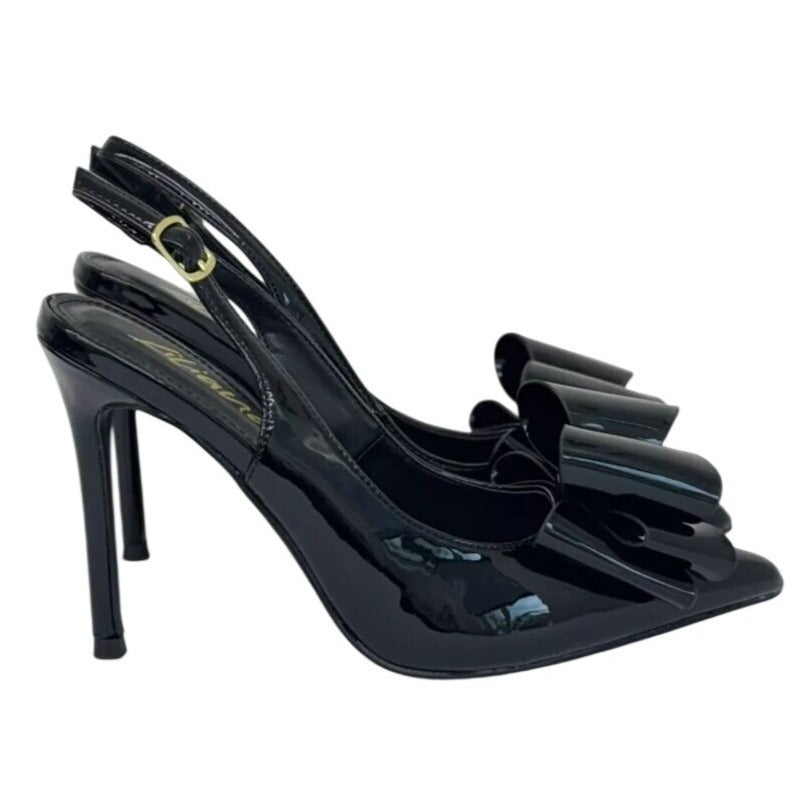 LILIANA / Lana -1 / Black / Patent / Slingback / Heels / With Bow Detail & Pointed Toe SHOES BY FLOR