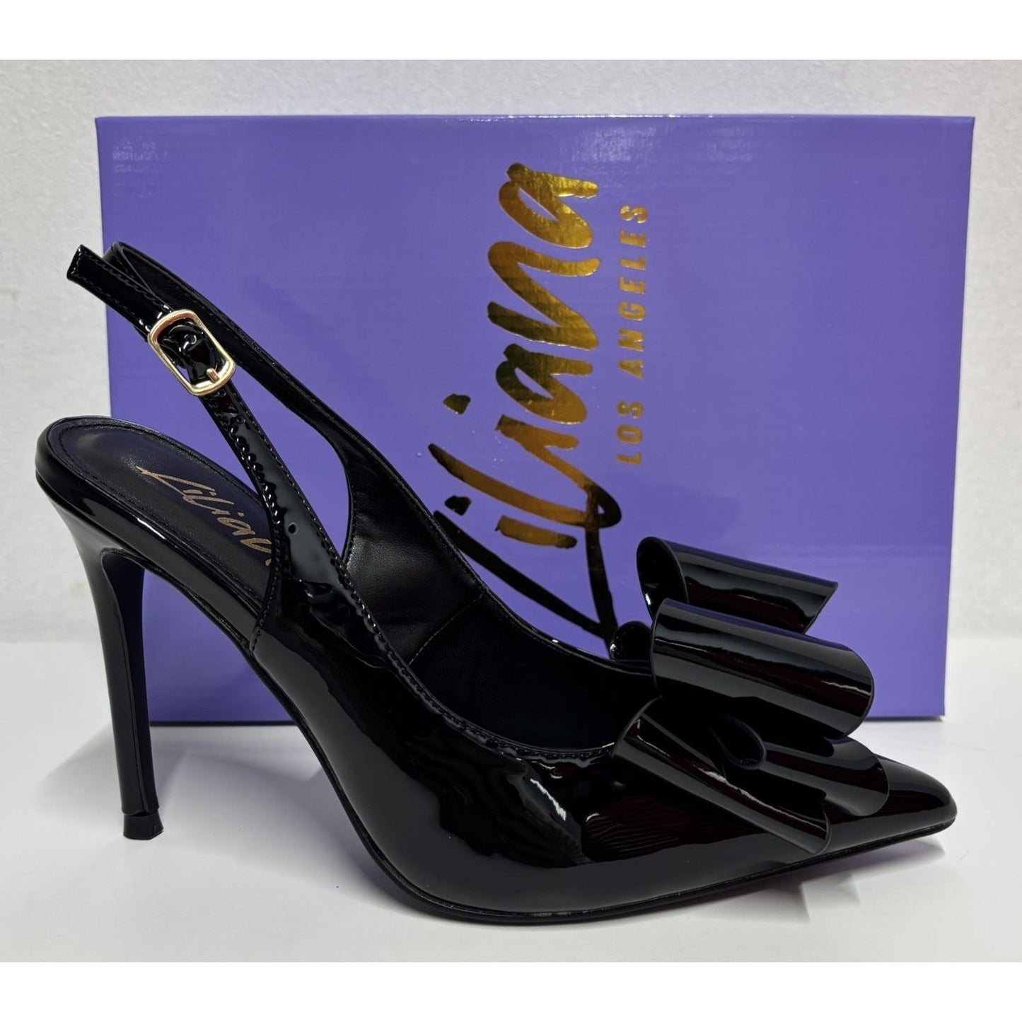 LILIANA / Lana -1 / Black / Patent / Slingback / Heels / With Bow Detail & Pointed Toe SHOES BY FLOR