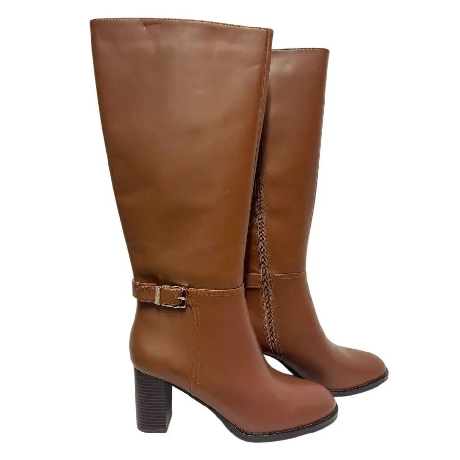 GIANI BERNINI / Lennoxxp / Leather / Tall / Knee-High / Boots / Conac / Size 10M / Buckle & Block Heel / SALE SHOES BY FLOR