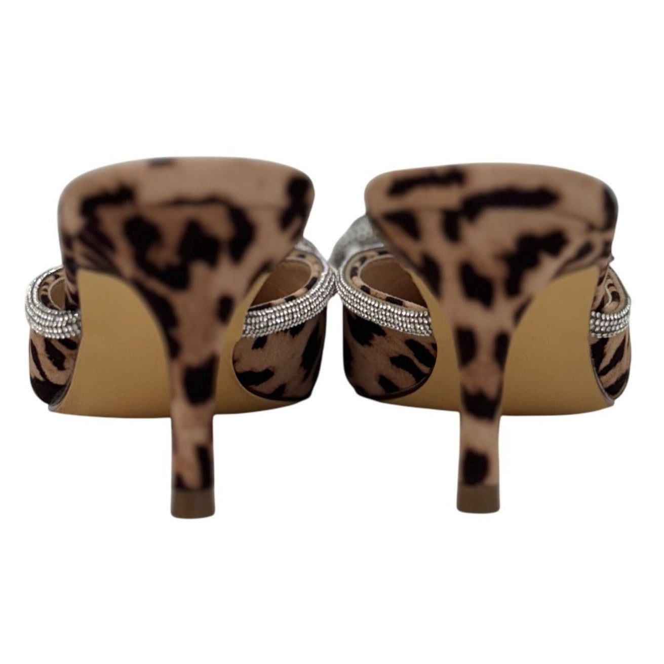 LILIANA / Romantic-1 Leopard Print / Pointed Toe Mules With Rhinestone Bow Embellishment & Kitten Heels SHOES BY FLOR