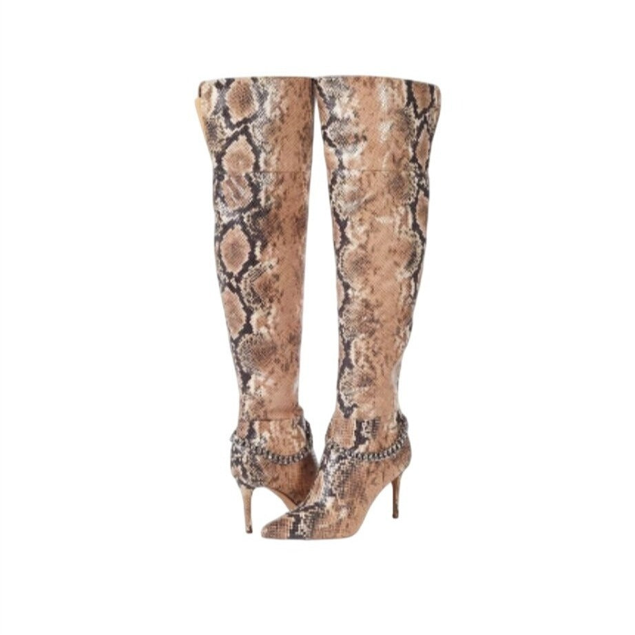 JESSICA SIMPSON / Ammira2M / Snake Print / Over-The-Knee Boots With Chain Detail / Size 9 M