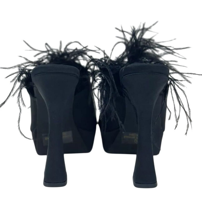 OLIVIA FERGUSON / Funkietowe / Black / Feather / Trim Platform / Heels / Stiletto Heel Peep-Toe Design SHOES BY FLOR
