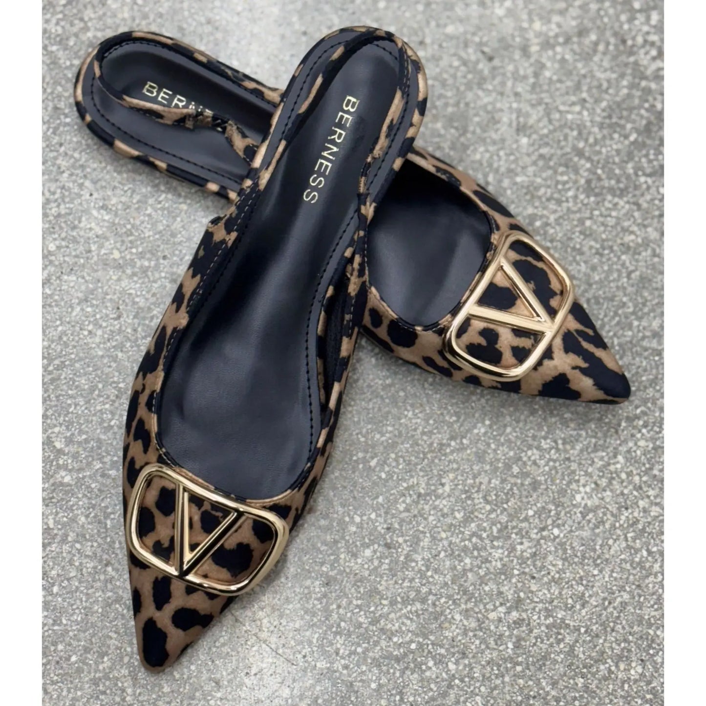 BERNESS / Ruthos / Leopard Print / Slingback / Flats With Gold Buckle Detailing SHOES BY FLOR