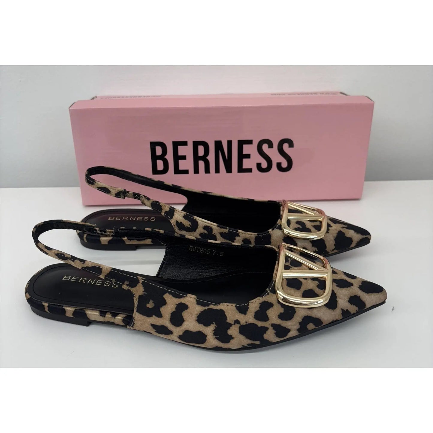 BERNESS / Ruthos / Leopard Print / Slingback / Flats With Gold Buckle Detailing SHOES BY FLOR