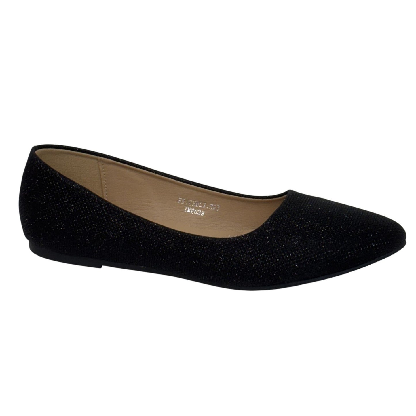 LUCITA / Friendly / Black / Glitter / Slip-On / Ballet / Flats / Pointed Toe Comfortable Shoes / Casual SHOES BY FLOR