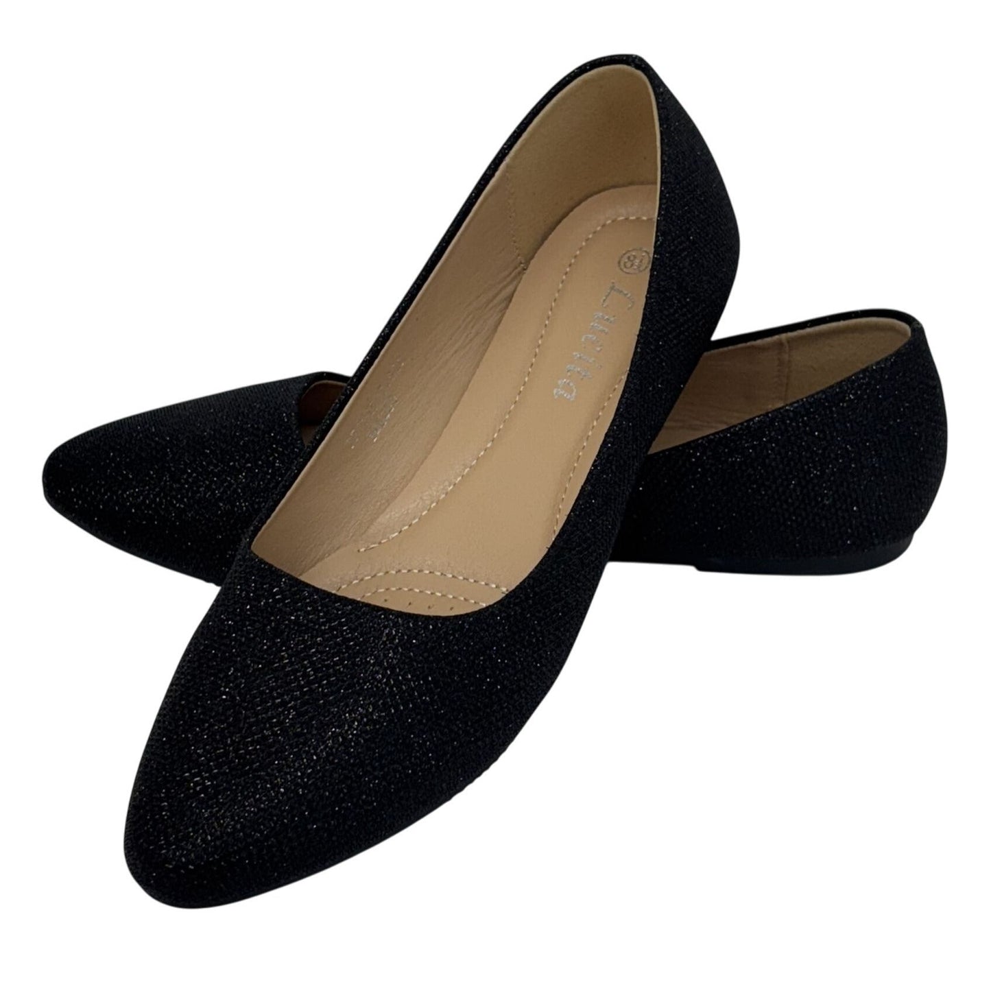 LUCITA / Friendly / Black / Glitter / Slip-On / Ballet / Flats / Pointed Toe Comfortable Shoes / Casual SHOES BY FLOR