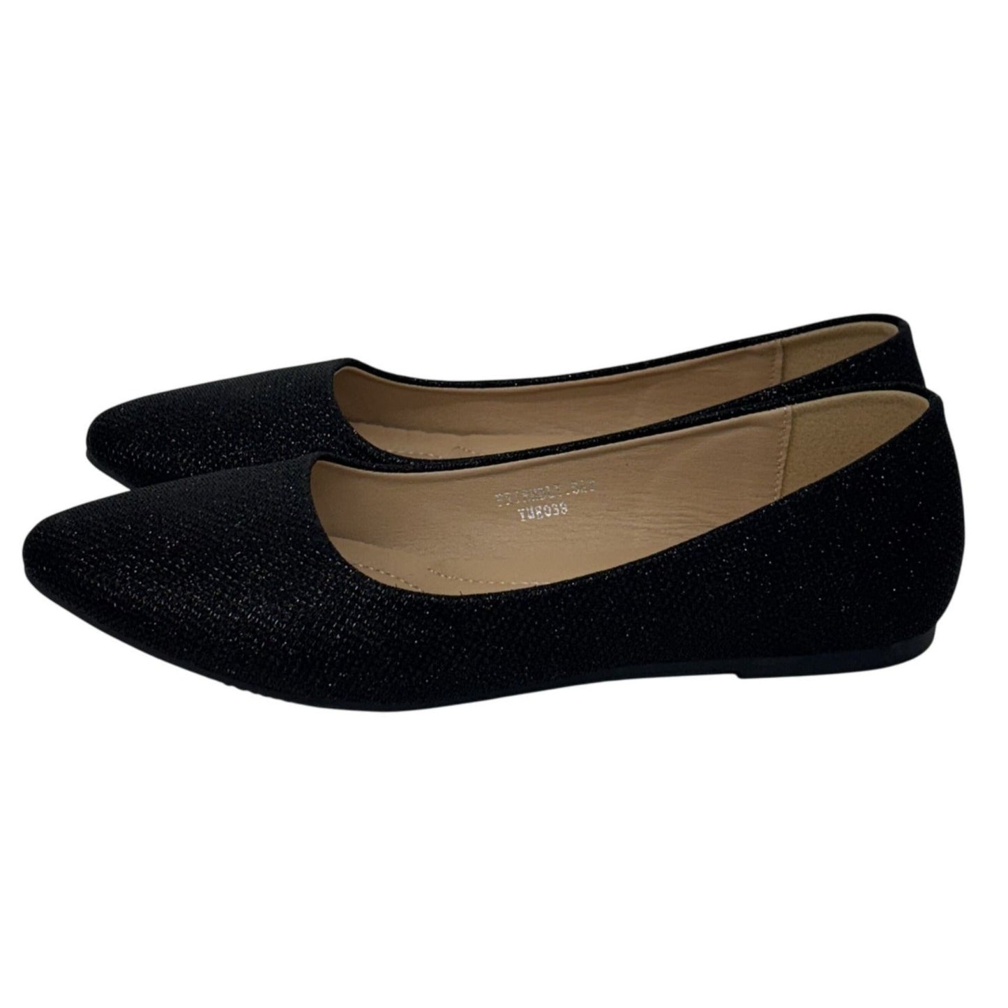 LUCITA / Friendly / Black / Glitter / Slip-On / Ballet / Flats / Pointed Toe Comfortable Shoes / Casual SHOES BY FLOR