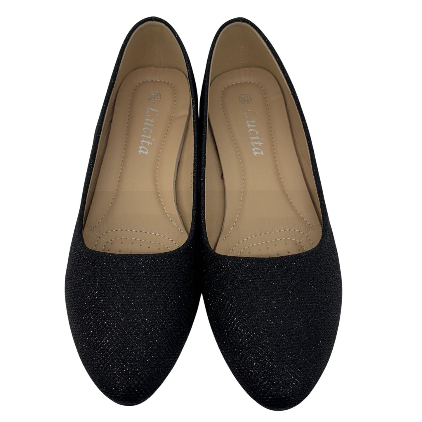 LUCITA / Friendly / Black / Glitter / Slip-On / Ballet / Flats / Pointed Toe Comfortable Shoes / Casual SHOES BY FLOR