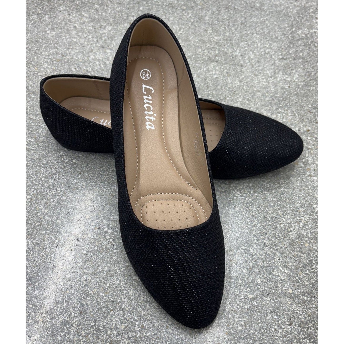LUCITA / Friendly / Black / Glitter / Slip-On / Ballet / Flats / Pointed Toe Comfortable Shoes / Casual SHOES BY FLOR