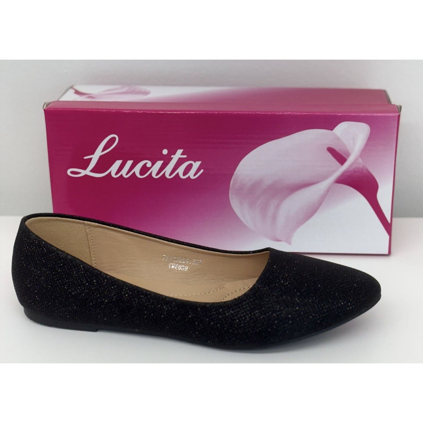 LUCITA / Friendly / Black / Glitter / Slip-On / Ballet / Flats / Pointed Toe Comfortable Shoes / Casual SHOES BY FLOR