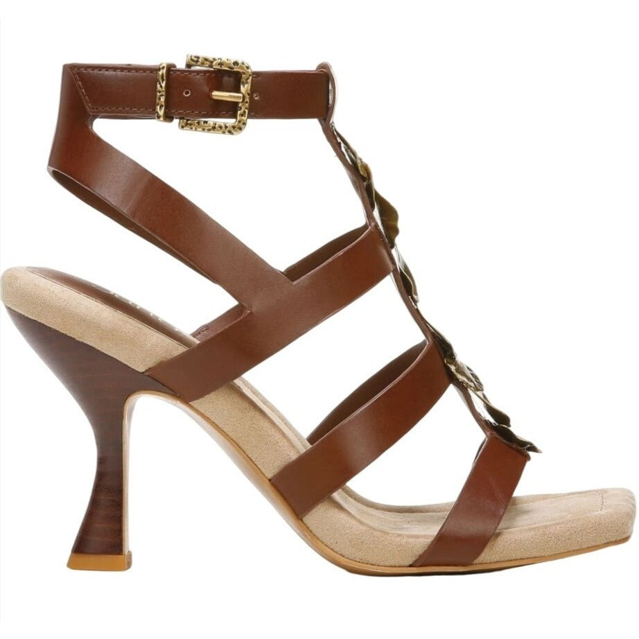 FRANCO SARTO / L-Rine / Dress Sandals / Amber / Brown / Leather / Gold Accent / High Heel / Size 7.5 SHOES BY FLOR