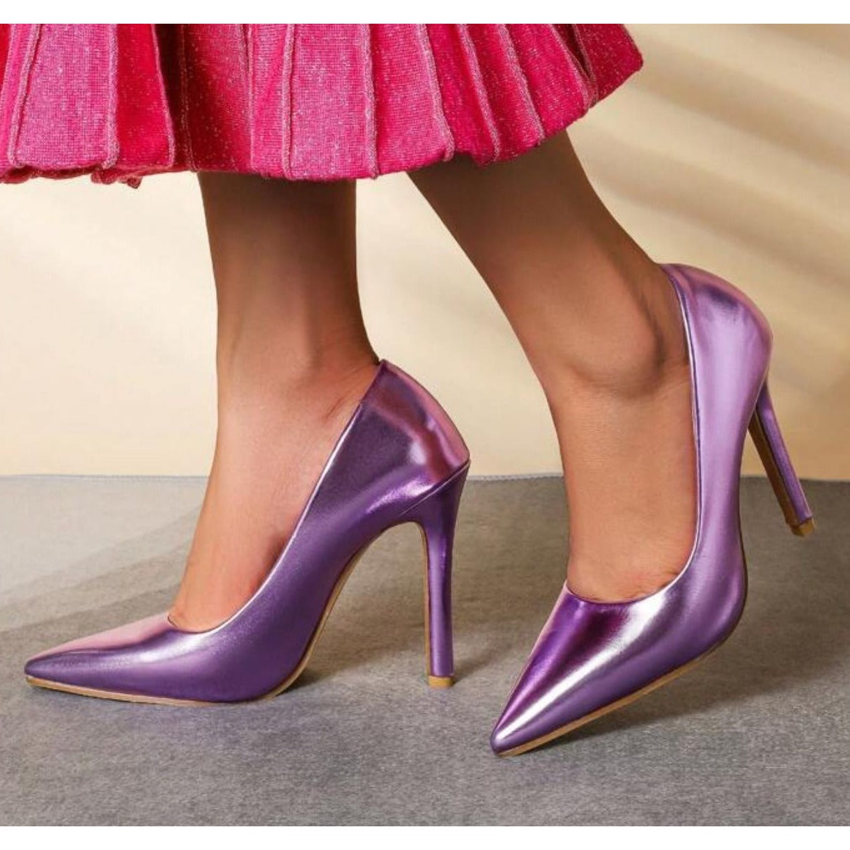 OLIVIA FERGUSON / Kiara / Metallic Lavender / Stiletto High Heels / Pointed Toe Shoes / Size 10 SHOES BY FLOR