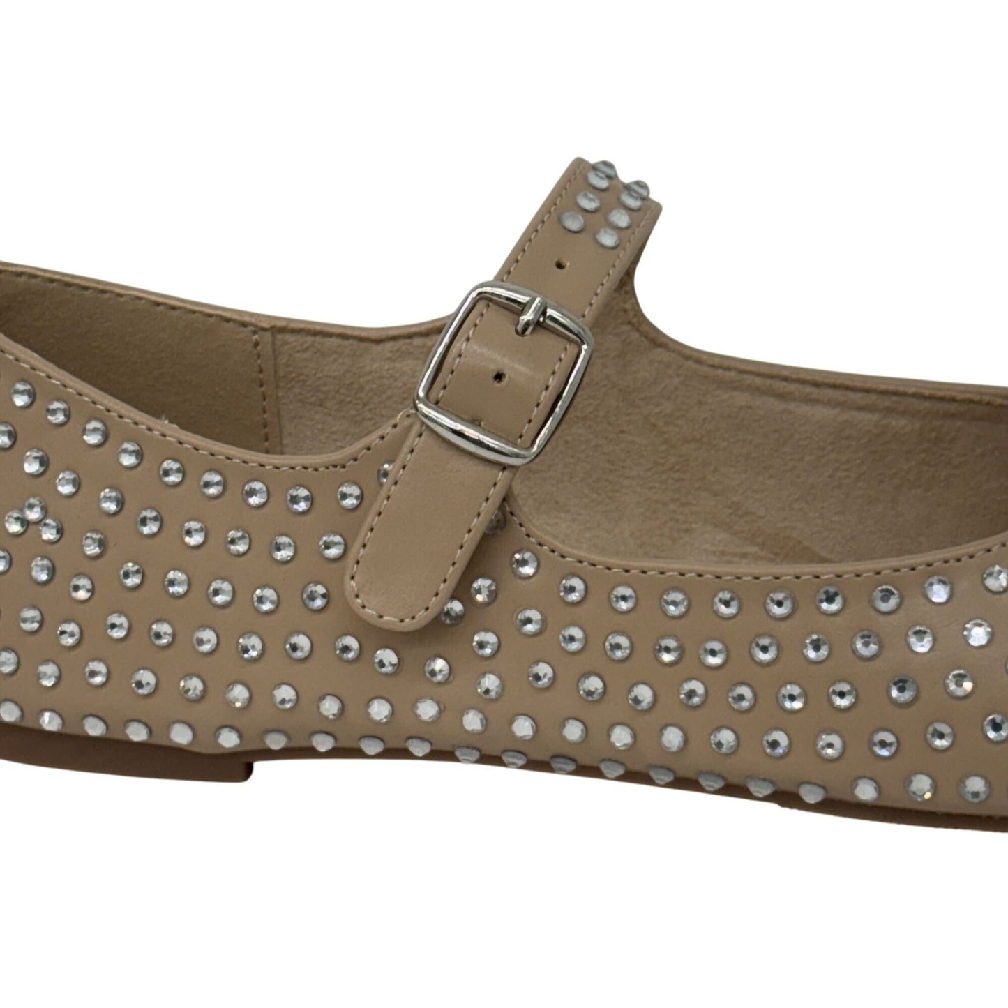 OLIVIA FERGUSON / Nancy / Flat / Mary Jane / Rhinestone-Studded / Faux Suede Upper / Camel / Nude SHOES BY FLOR