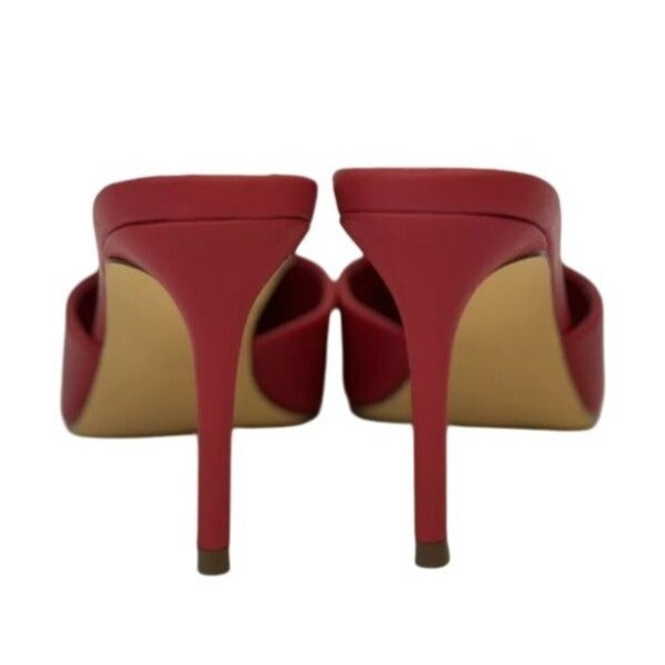 LILIANA / Silla-9 / Red / Pointed-Toe High / Heel Mules / With Silver Metal Bit Detail SHOES BY FLOR