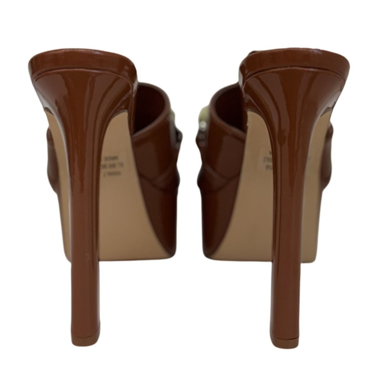 CATHY DIN / Kaiaa-7/ Platform / High Heels / With Chain Accent /Patent Leather / Open ToeTan SHOES BY FLOR