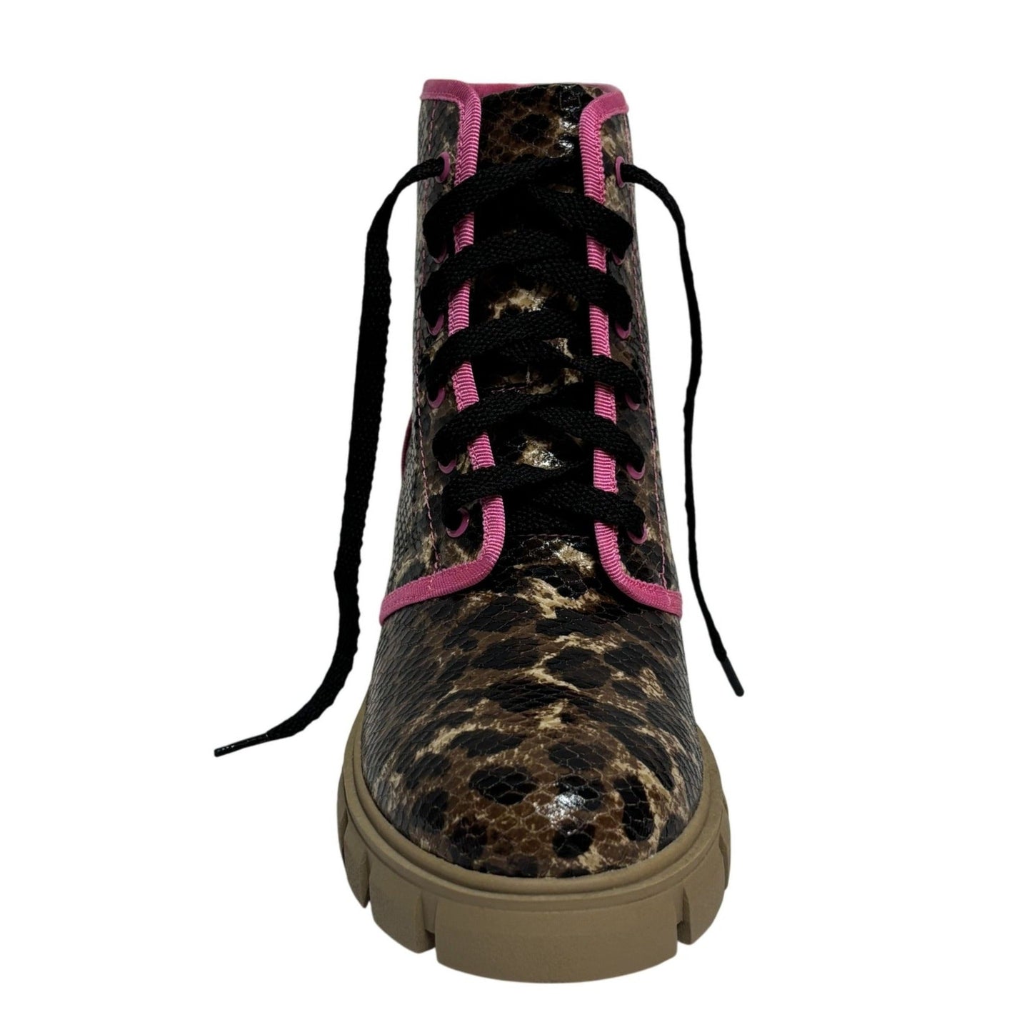 SHOE REPUBLIC / Husky / Leopard Print / Lace-Up / Chunky / Ankle / Boots With Pink Trim SHOES BY FLOR