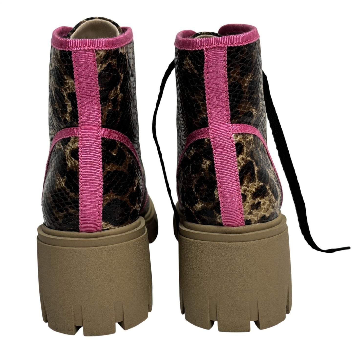 SHOE REPUBLIC / Husky / Leopard Print / Lace-Up / Chunky / Ankle / Boots With Pink Trim SHOES BY FLOR