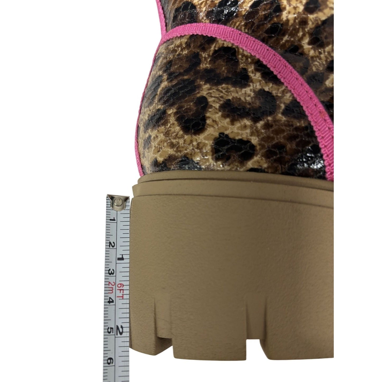 SHOE REPUBLIC / Husky / Leopard Print / Lace-Up / Chunky / Ankle / Boots With Pink Trim SHOES BY FLOR