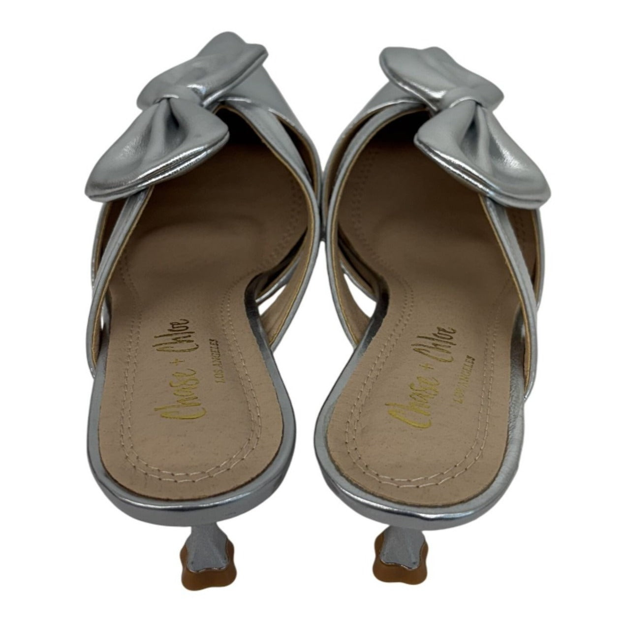 CHASE + CHLOE / Idra-3 / Silver / Pointed / Toe Mule Heels / With Bow Detail Kitten Heel Design SHOES BY FLOR