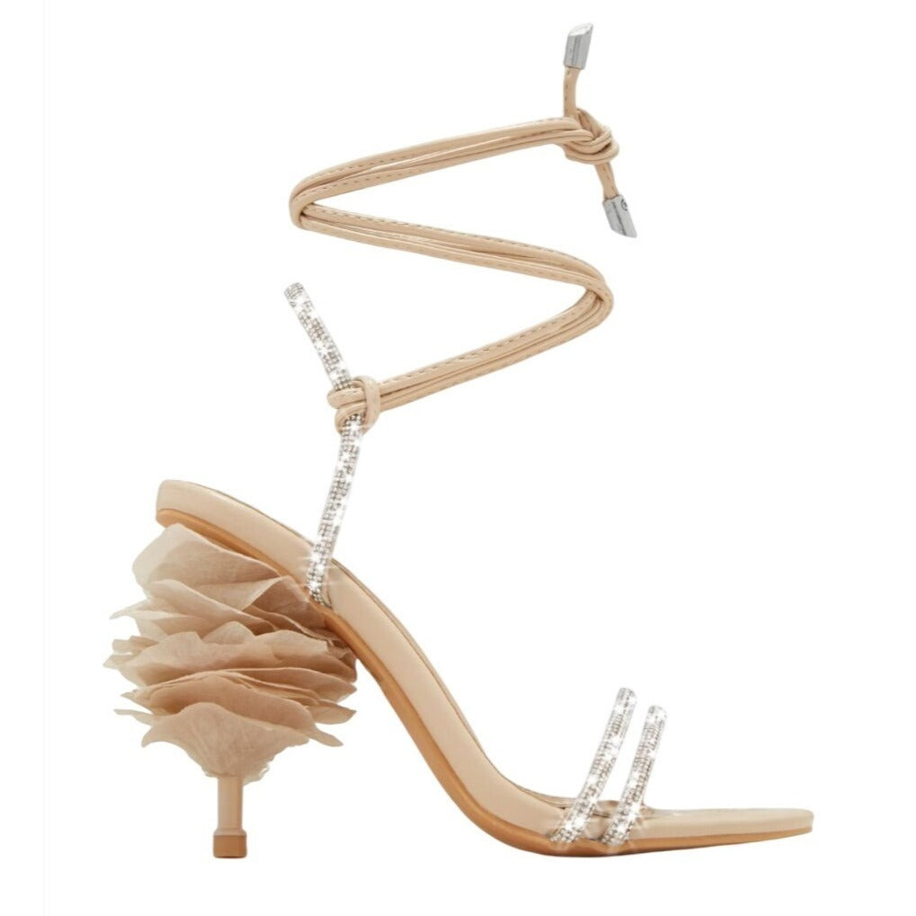 MC / Mel-48 / Beige / Nude / Strappy / Heeled Sandals With Rhinestone Detail & Floral / Size 6.5 SHOES BY FLOR