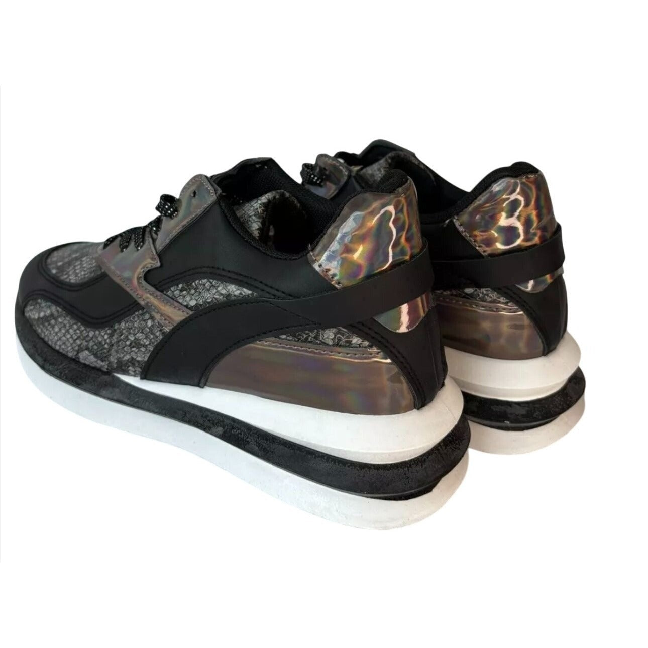 UNILADY / Franky-2 / Black / Reflective / Snakeskin/ Sneakers / Size US 10 SHOES BY FLOR