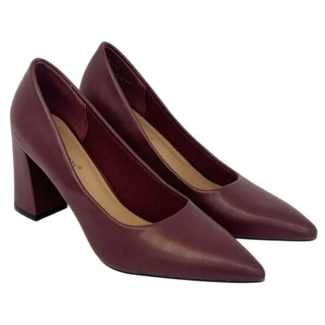 PIERRE DUMAS / Lover-1 / Burgundy / Block Heel / Pointed / Toe Pumps - Faux Leather SHOES BY FLOR