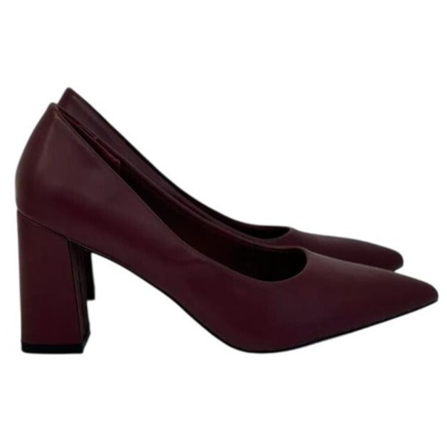 PIERRE DUMAS / Lover-1 / Burgundy / Block Heel / Pointed / Toe Pumps - Faux Leather SHOES BY FLOR