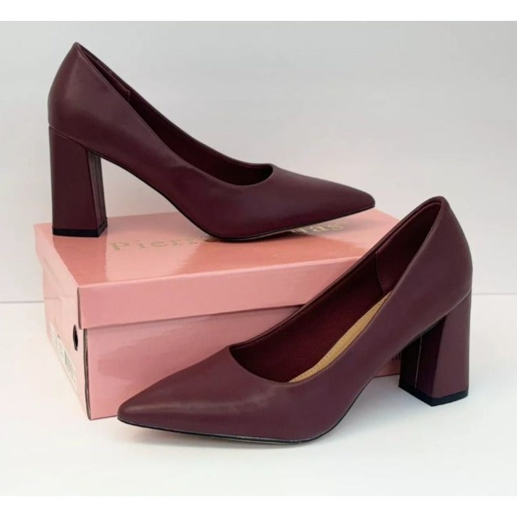 PIERRE DUMAS / Lover-1 / Burgundy / Block Heel / Pointed / Toe Pumps - Faux Leather SHOES BY FLOR