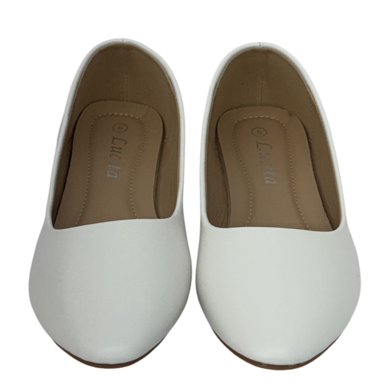 LUCITA / Friendly / White / Pointed Toe / Flats / Faux Leather Slip-On Shoes