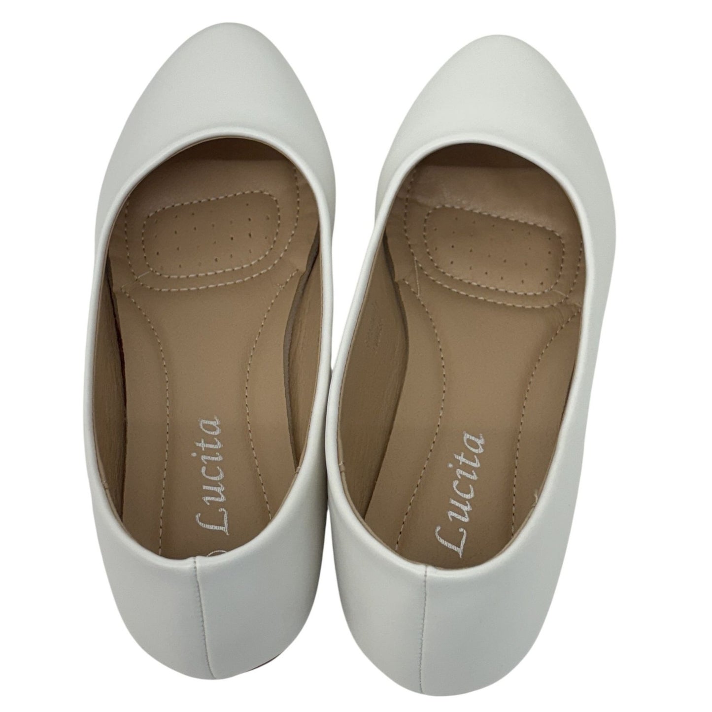 LUCITA / Friendly / White / Pointed Toe / Flats / Faux Leather Slip-On Shoes