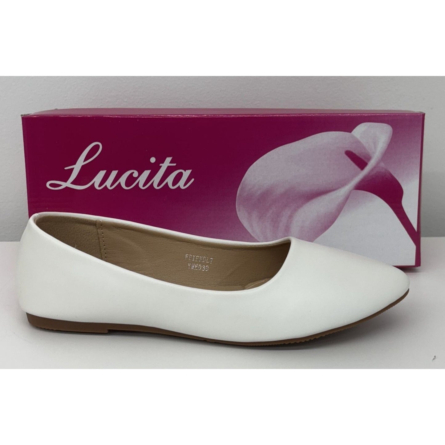 LUCITA / Friendly / White / Pointed Toe / Flats / Faux Leather Slip-On Shoes SHOES BY FLOR