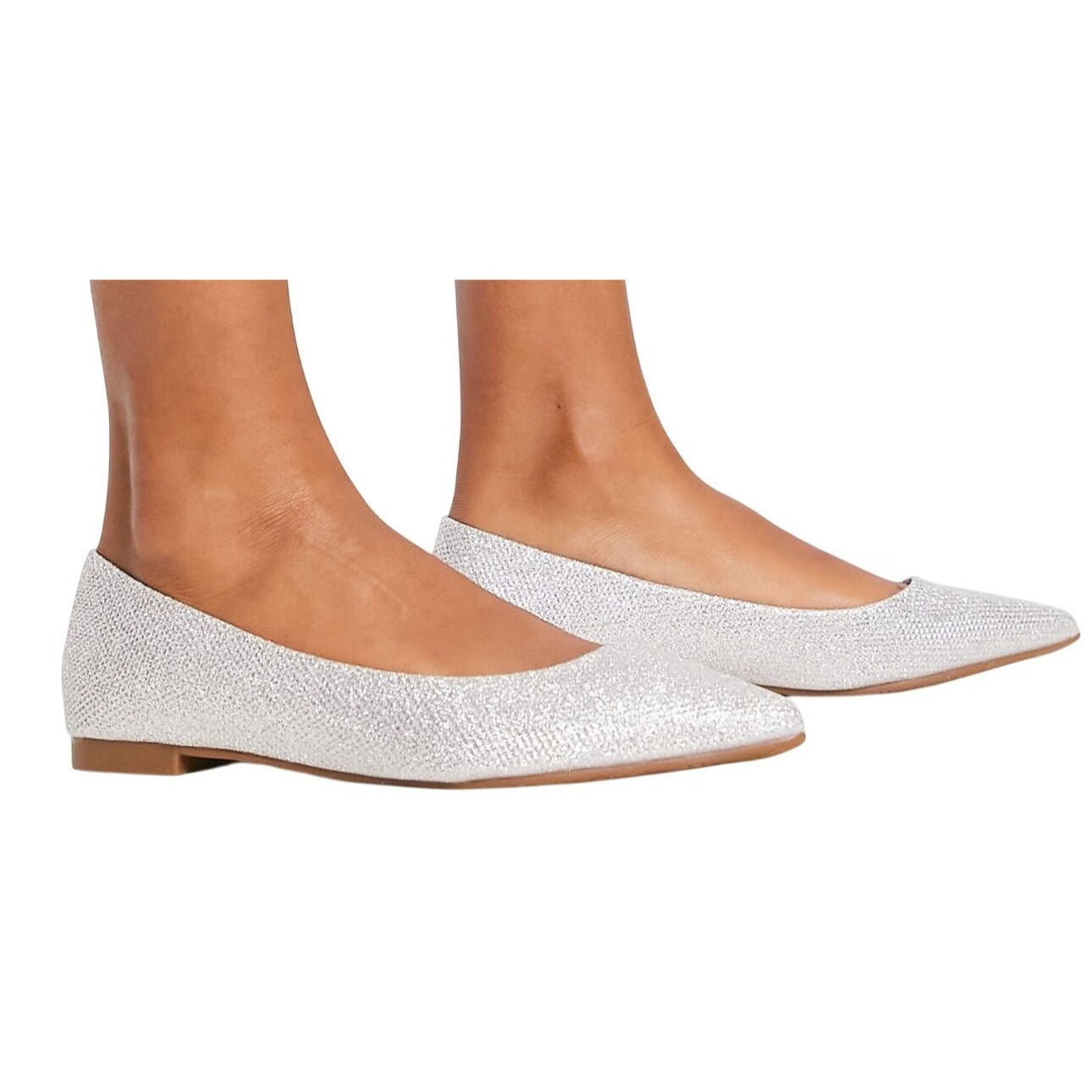 LUCITA / Friendly / Silver / Glittery / Flats / With Pointed Toe Elegant Design SHOES BY FLOR