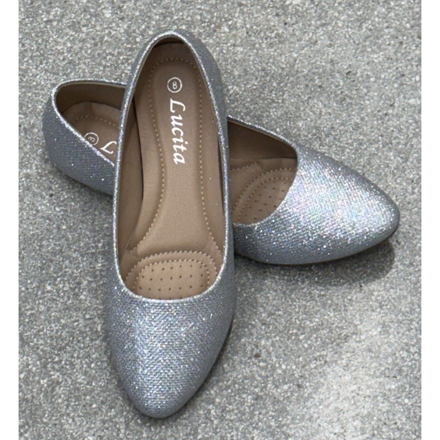 LUCITA / Friendly / Silver / Glittery / Flats / With Pointed Toe Elegant Design SHOES BY FLOR