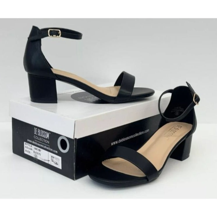DE BLOSSOM / Annie-50/ Black / Block Heel / Open-Toe Sandals / With Ankle Strap / Memory Foam/ Wide Fit SHOES BY FLOR